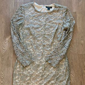 Ralph Lauren lined silver foil scalloped floral dress - 12